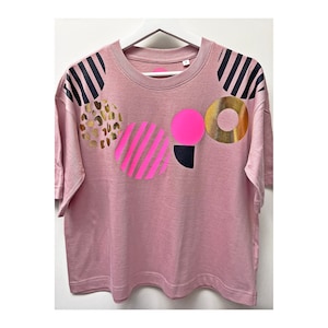Geometric Screen Printed T-Shirt: Organic Cotton, Gold Foil & Neon Pink