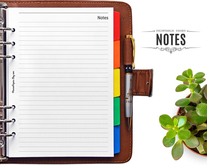 a5 printable notes pages lined planner notes paper filofax