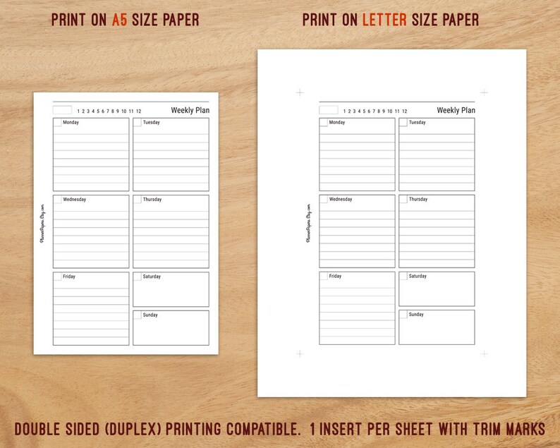 a5 printable undated weekly planner filofax week on one