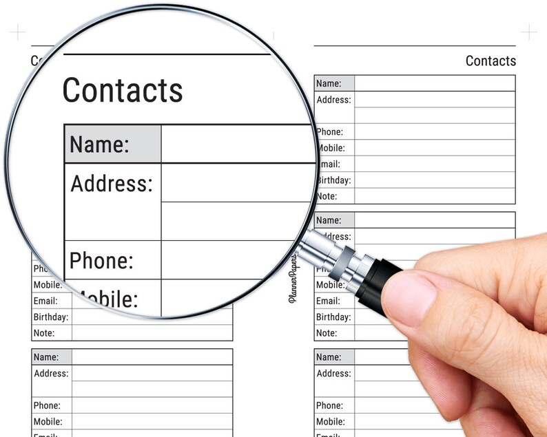 Personal Size Printable Contact List Filofax Contacts Page | Etsy
