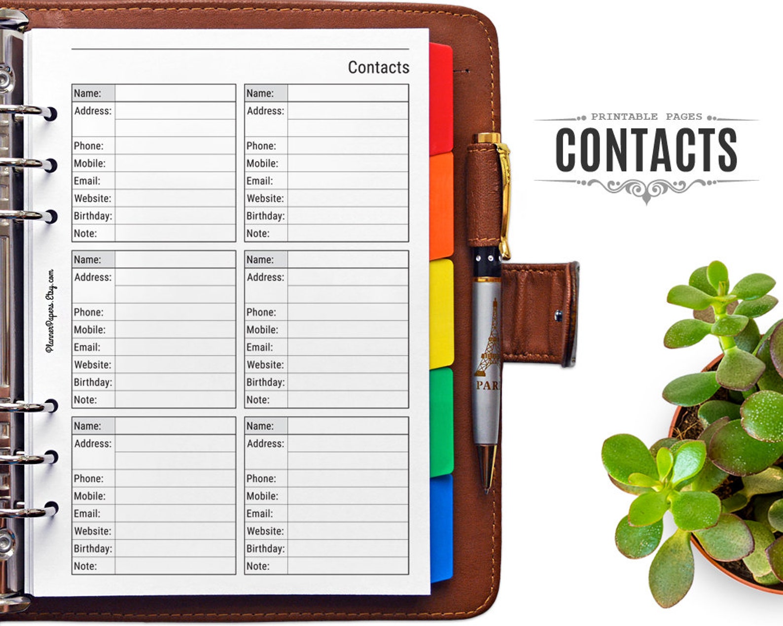 A5 Printable Contact List Filofax Contacts Page Address Etsy