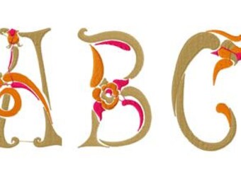 Rose Design Machine Embroidery Font, Instant Download, PES format