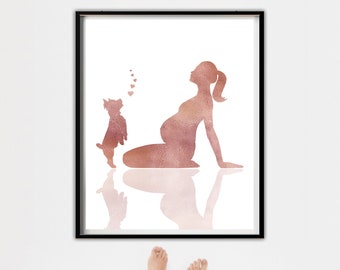 Instant download Rose gold Pregnancy announcement to husband Pregnant print Yoga art print Pregnant woman sitting in a Yoga pose