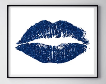 Blue Lips Art Etsy