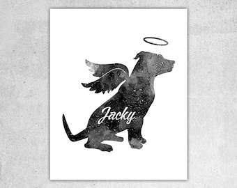 Dog with wings print, Halo on dog gift, Pit bull with wings and halo, Dog loss gift, Dog memorial gift, Custom dog name, Instant download