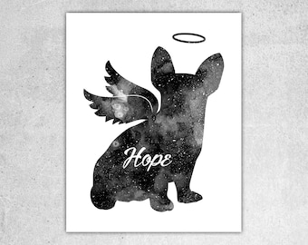 Dog with wings prints, Custom silhouette, Dog with halo, Corgi with wings, Dog memorial gift, Custom dog name, Instant download