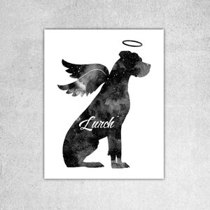 Instant download, Dog with wings print, Dog memorial gift, Dog with halo, Custom dog name, Great Dane, Dog loss gift, Dog print wall art