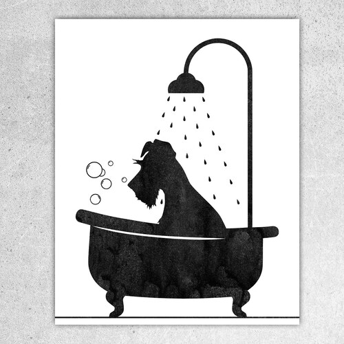 Bathroom Wall Decor Dog in Tub Prints Black Watercolor Etsy