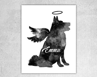 Dog with wings prints, Dog passed away, Dog with halo, Norwegian elkhound with wings, Dog memorial gift, Custom dog name, Instant download