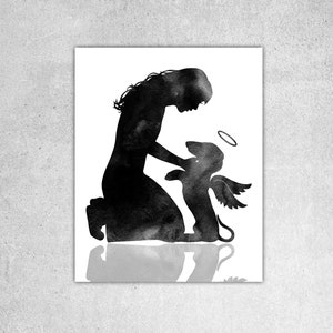 Dachshund Angel Print: Woman and Dog Memorial Art (Digital Download 8x10&quot;)