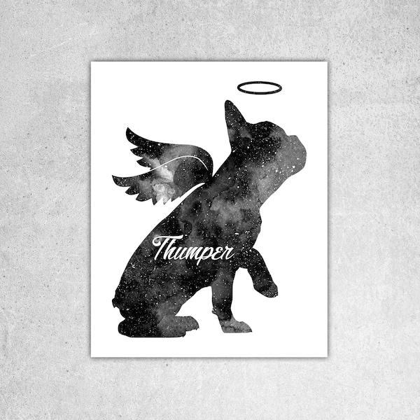 Dog with wings print, Dog memorial gift, Dog with halo, French bulldog with wings, Custom dog name, Dog loss gift, INSTANT DOWNLOAD