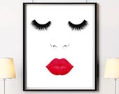 Lashes print Lips print Lashes Makeup Digital Printable Lips painting Eyelashes Beauty gifts Wall art Digital print ArtPrintsByChrista