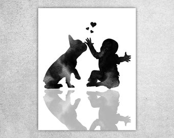 Puppy print, Pregnancy announcement, Baby with puppy French bulldog, Dog print, Best friends print, Nursery decor, INSTANT DOWNLOAD