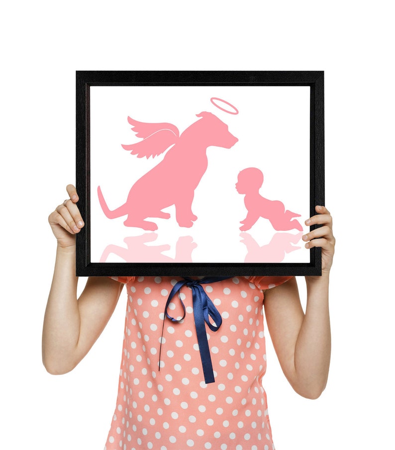 Dog with wings Rose gold Dog passing gift Instant download Pit bull with wings and a halo Baby and dog art print Memorial art