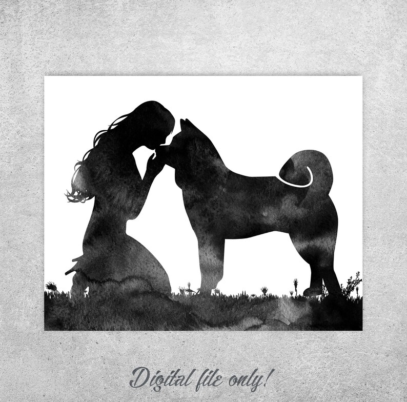 Dog Art Print Woman and Dog Wall Art Kissing the Dog Woman Etsy