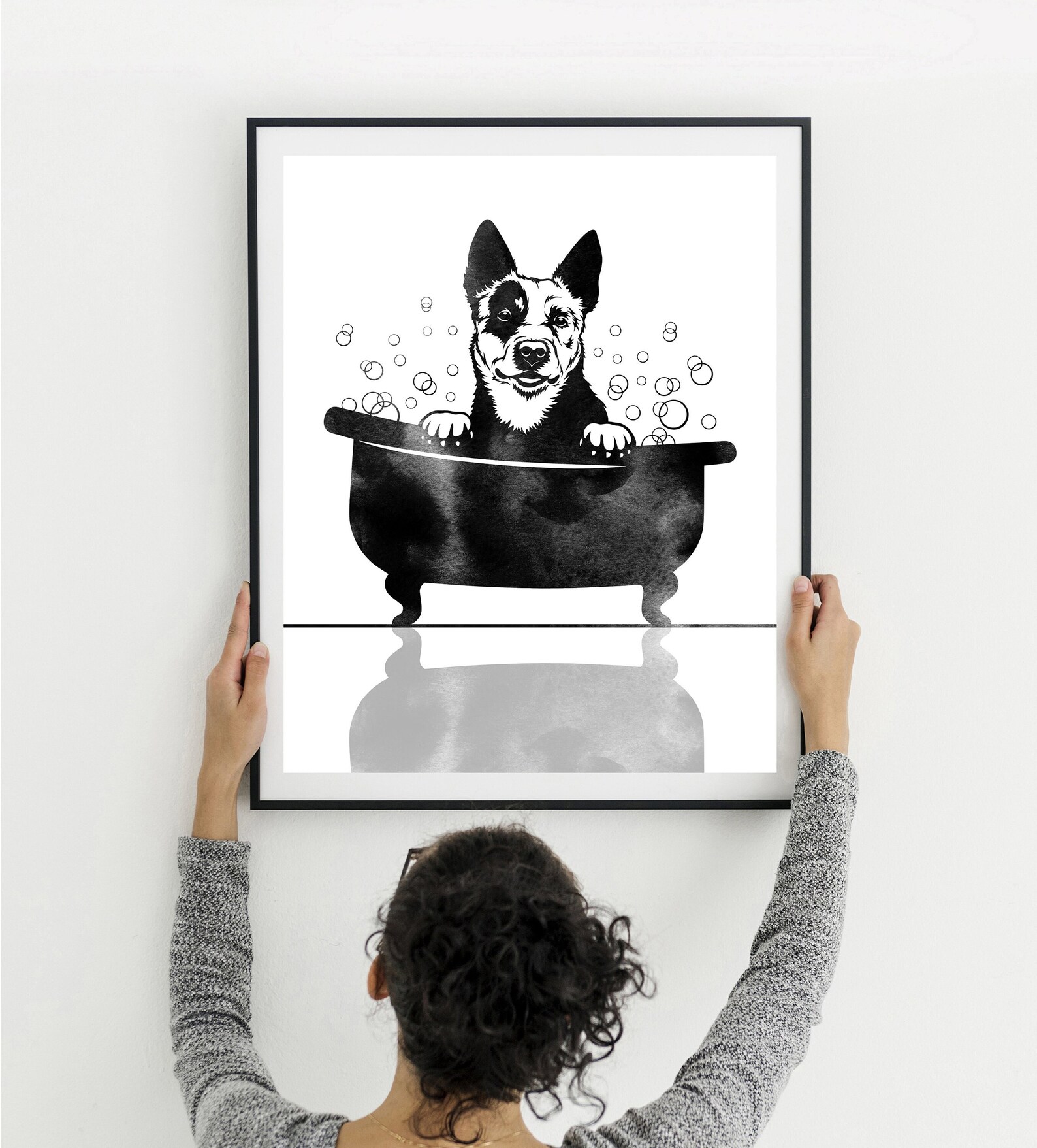 Australian Cattle in Tub Wall Art Print Black Watercolor Dog Etsy