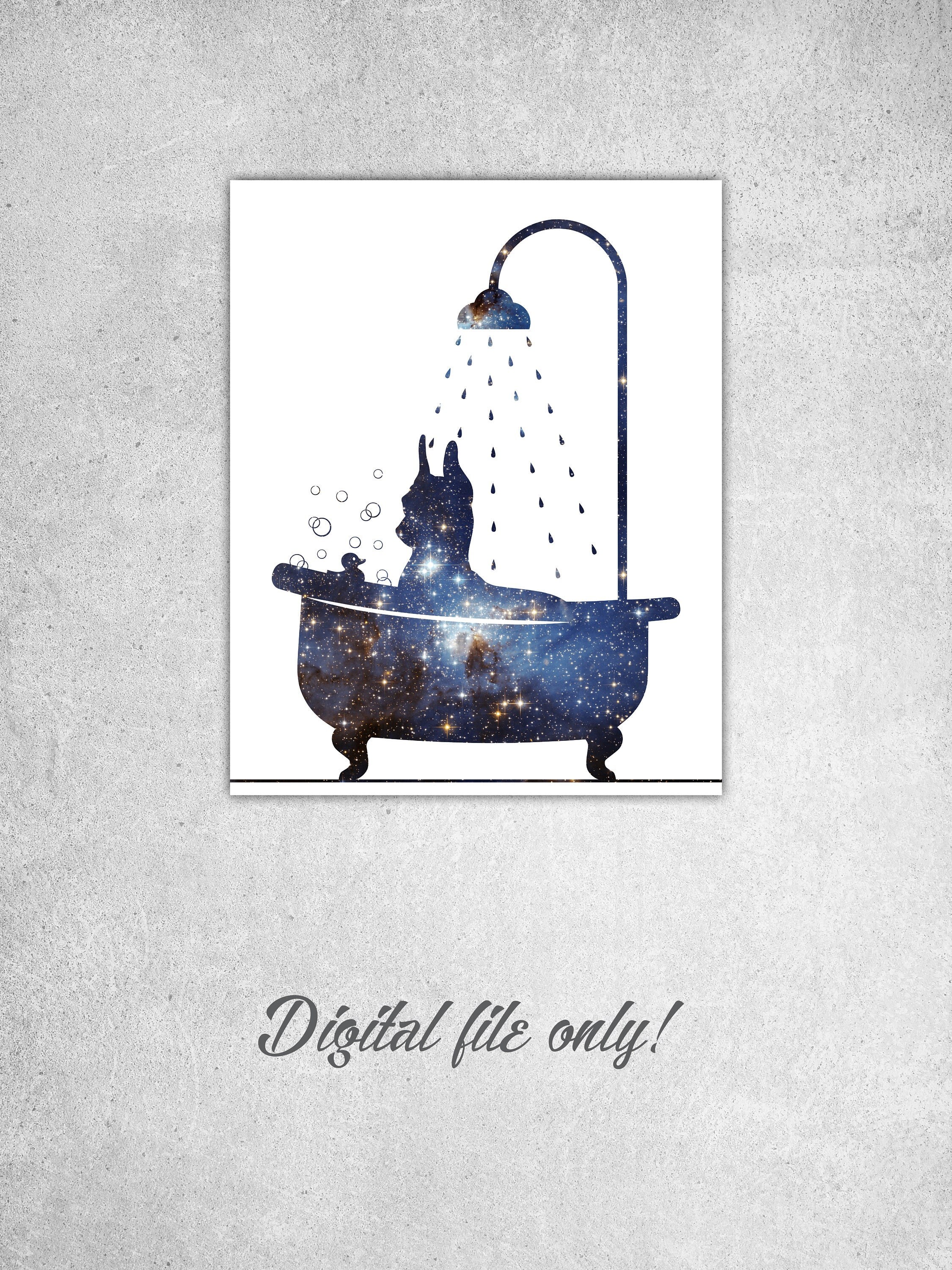 Miniature Pinscher in Bathtub Galaxy Art Print: Bathroom Decor (Digital Download)