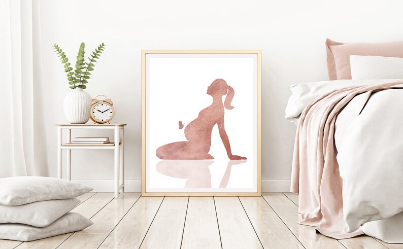 Instant download Rose gold Pregnancy announcement to husband Pregnant print Yoga art print Pregnant woman sitting in a Yoga pose
