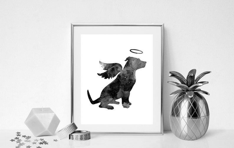 Pit bull with wings and halo Pitbull Dog print Dog with wings print Dog memorial gift Halo on dog gift Instant download Dog loss gift