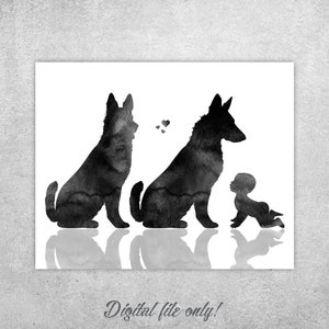 German Shepherd Baby Art Print: Watercolor Nursery Decor (Digital Download)