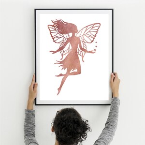 Fairy wall decor, Rose gold watercolor, Black and white, Girls room printable art, Fairy art print, Digital downloading, Girly gift image 4