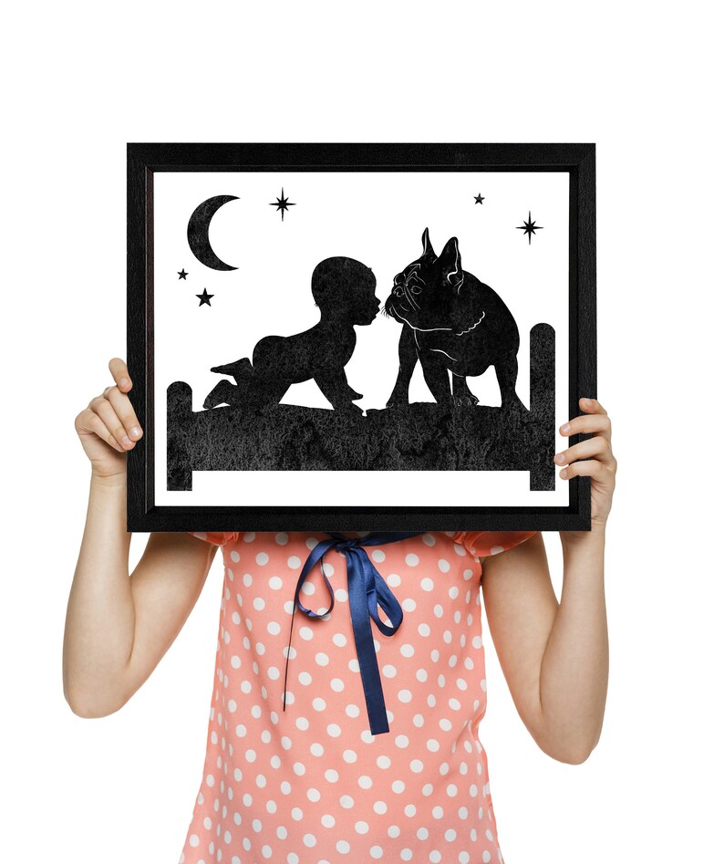 Baby with a French bulldog Dog prints Modern home décor Etsy