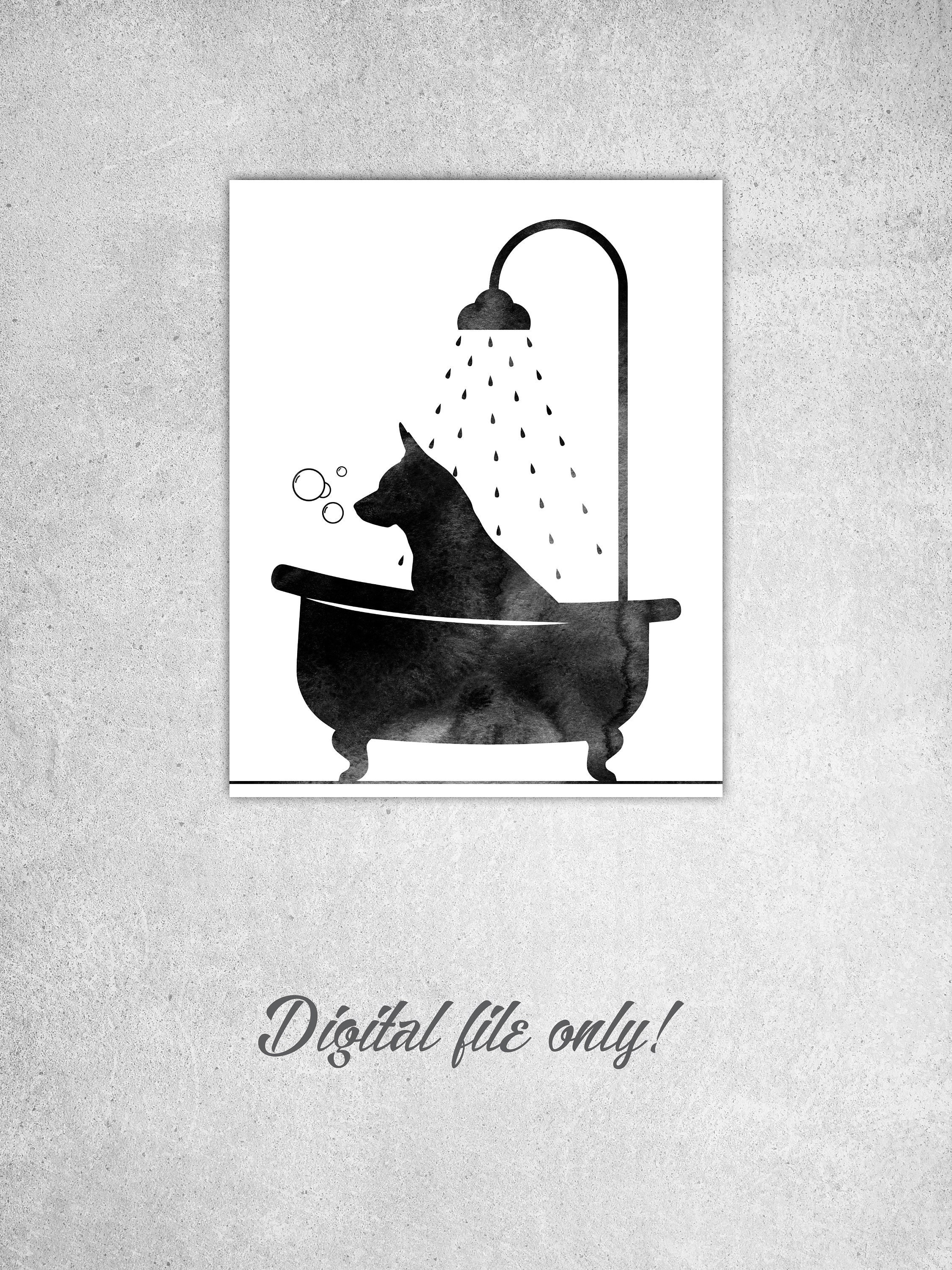 Stampa acquerello Red Heeler: cane nella vasca da bagno, decorazione per il bagno (download digitale)