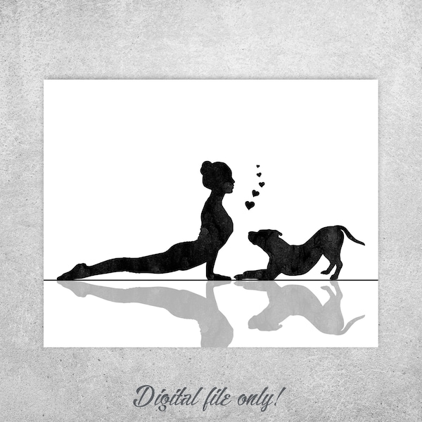 Yoga wall decor, Woman with dog print, Yoga dog watercolor, Yoga gift, dog print, Pitbull terrier, Yoga wall art, INSTANT DOWNLOAD