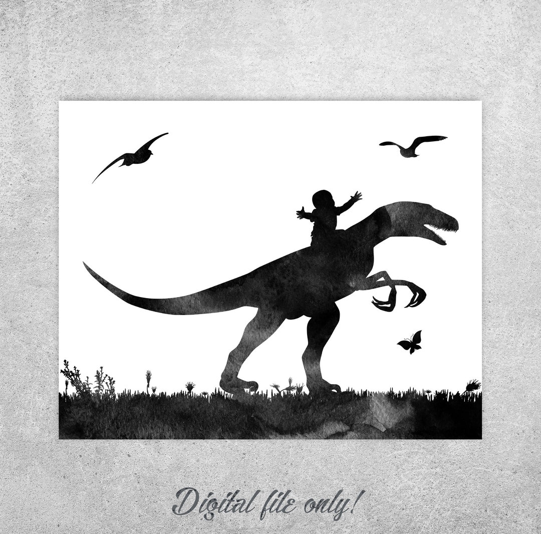 Baby Riding a Dinosaur, Wall Art Print, Dinosaur Print, Wild Animals ...