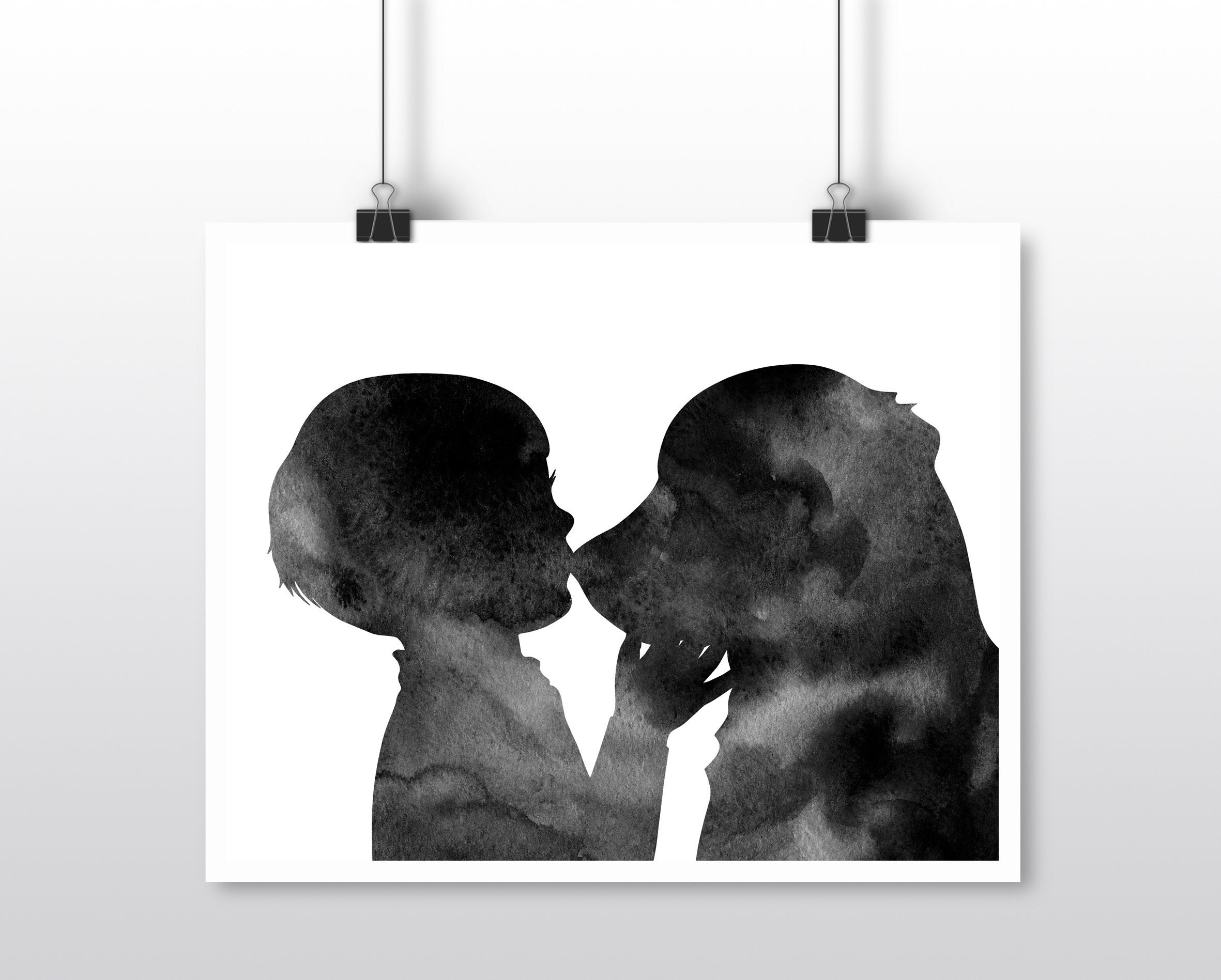 Mothers day gift Boy kissing a pit bull Kids room wall art Watercolor print Nursery decor Pit bull print Boy and dog Instant download