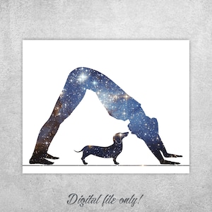 Dachshund Yoga Print: Galaxy Downward Dog Pose (Digital Download)