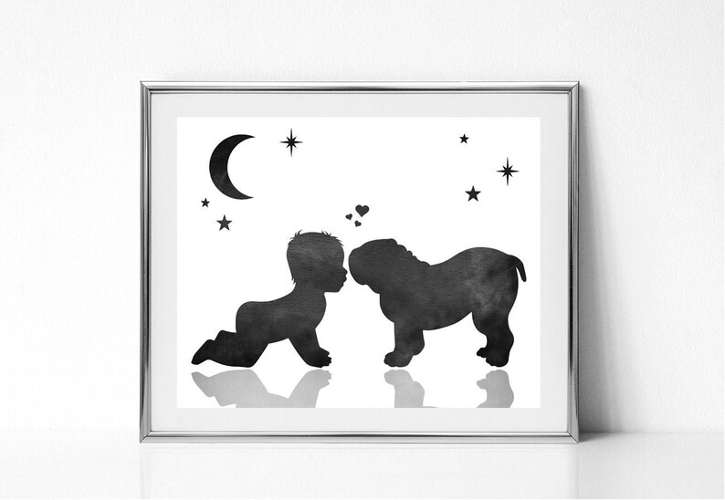 Baby Puppy English Bulldog Puppy Print Baby and Dog Digital - Etsy