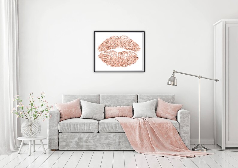 Rose Gold Lips Large Lips Wall Decor Beauty Gift Digital Etsy