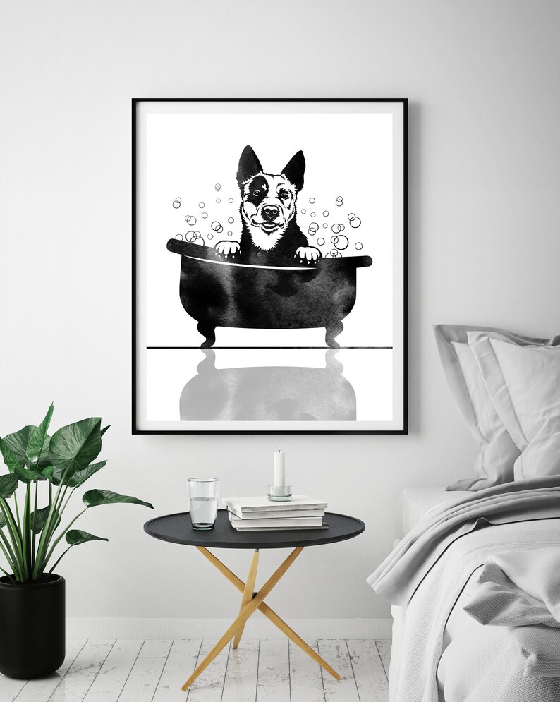 Australian Cattle in Tub Wall Art Print Black Watercolor Dog Etsy