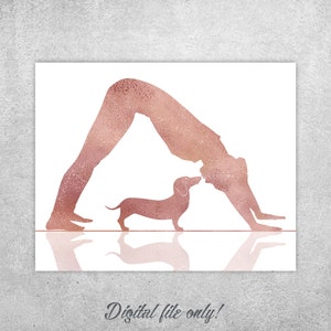 Rose Gold Yoga Dachshund Print: Downward Dog Pose (Digital Download)