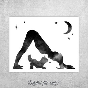Downward Dog Yoga Print: Woman and Yorkshire Terrier (Digital Download)