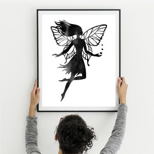 Fairy wall decor, Rose gold watercolor, Black and white, Girls room printable art, Fairy art print, Digital downloading, Girly gift image 5