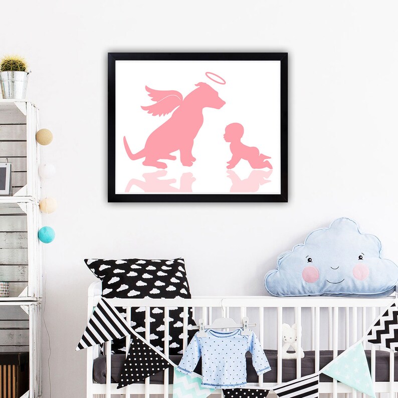 Dog with wings Rose gold Dog passing gift Instant download Pit bull with wings and a halo Baby and dog art print Memorial art