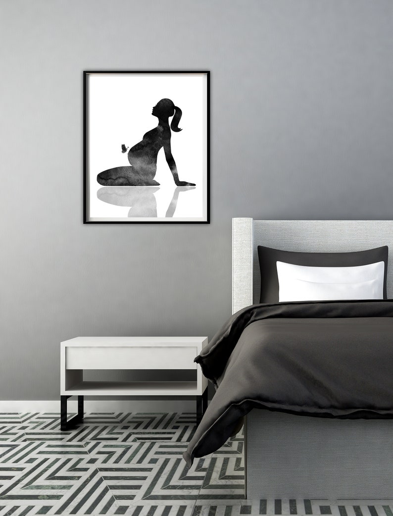 Instant download Rose gold Pregnancy announcement to husband Pregnant print Yoga art print Pregnant woman sitting in a Yoga pose