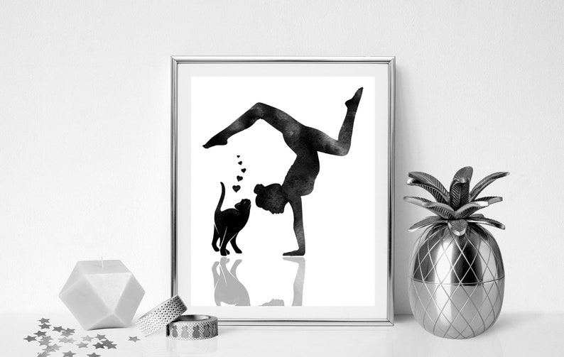 Woman and Cat Doing Yoga Cat Yoga Art Cat Love Digital Etsy