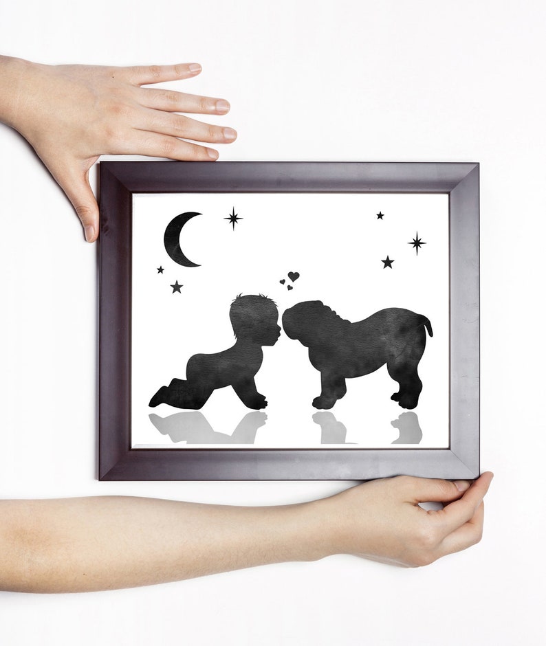 Baby Puppy English Bulldog Puppy Print Baby and Dog Digital - Etsy