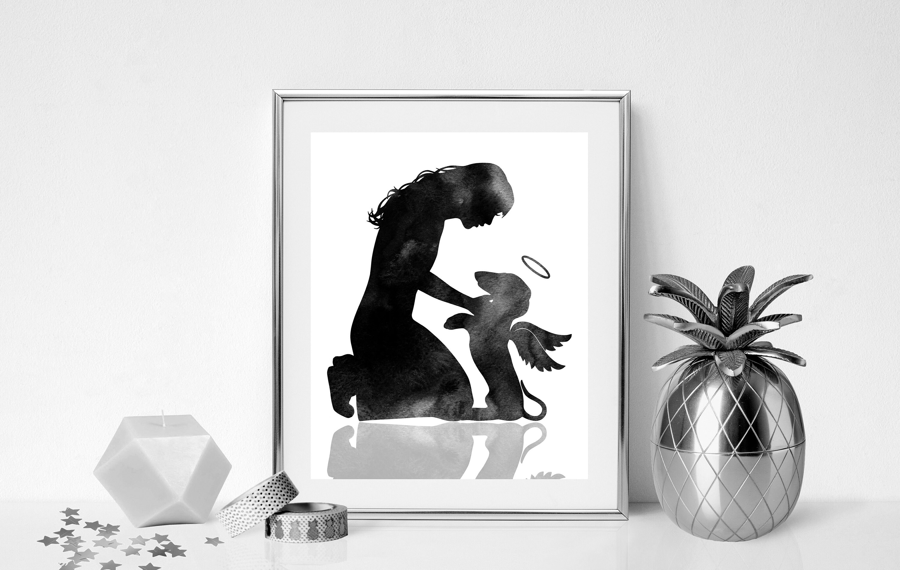 Frau mit einem Hund mit Flügeln Hund Druck Hund mit Halo Etsy