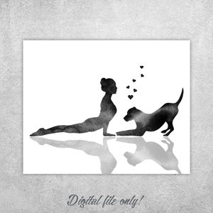 Yoga room decor, Woman with dog print, Yoga wall art, Digital downloading, Labrador print, Yoga studio décor, Yoga gift, Upward Facing Dog