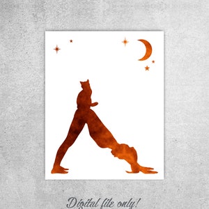 Funny Cat Yoga Print: Downward Dog Watercolor Art (Digital Download)
