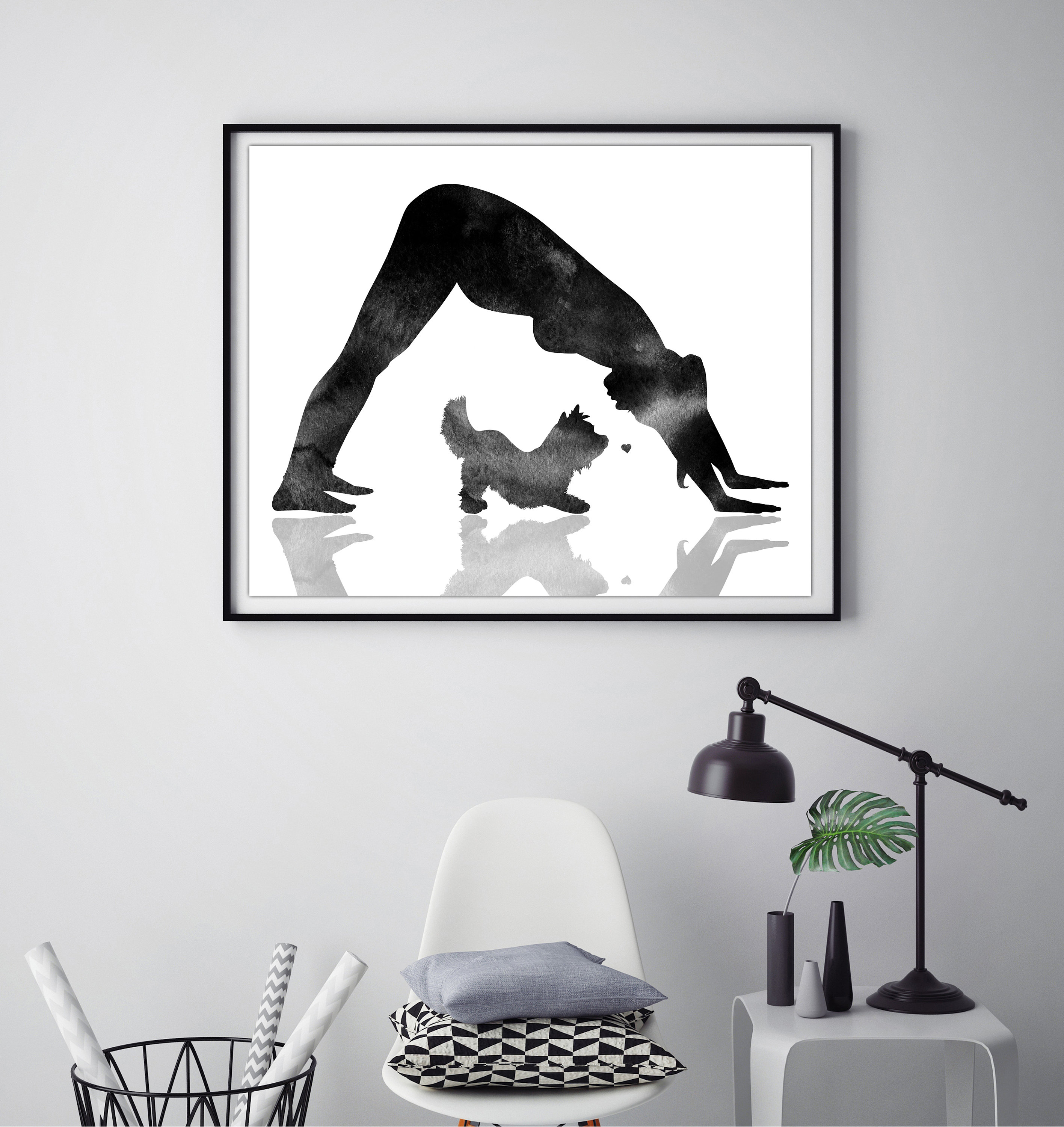 Pregnant doing yoga with her dog print Pregnancy yoga pose ...