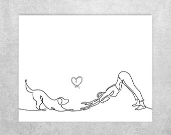 Idea de regalo de yoga, Yoga minimalista imprimible, Impresión de mujer y perro, Perro de yoga, Arte de línea de yoga, Minimalista moderno, Regalo para amantes de los perros, Descarga instantánea