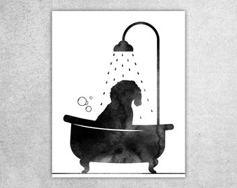 Doodle Dog Bath Print: Bathroom Pet Art (Digital Download)