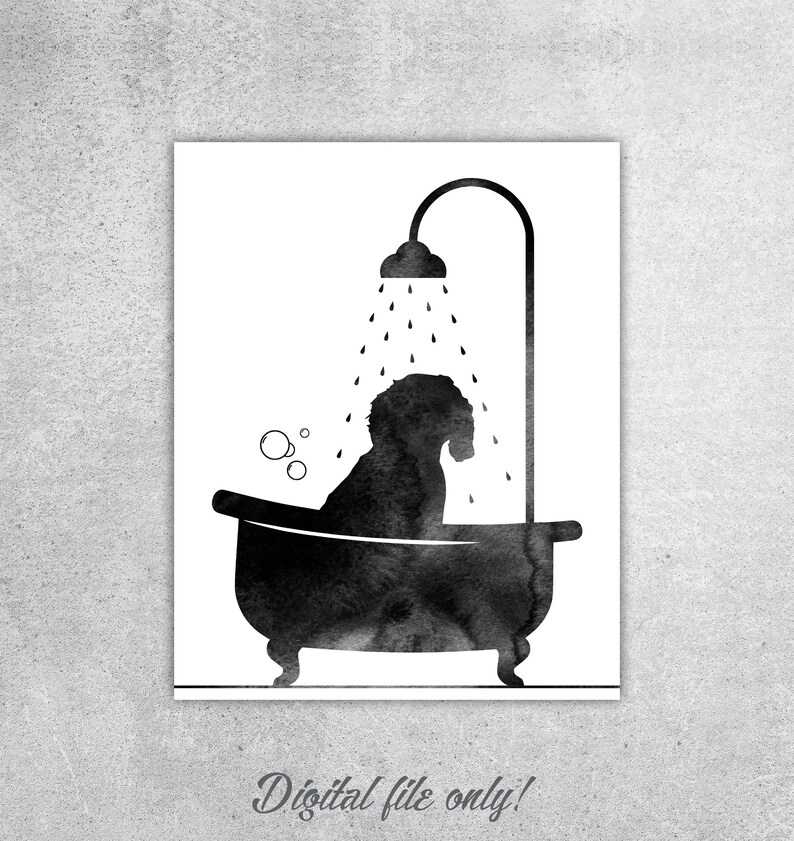 Doodle Dog Prints Doodle Dog Bathing Bath Decor Doodle Art Etsy