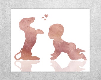Baby and Dachshund Print: Nursery Wall Decor (Digital Download)