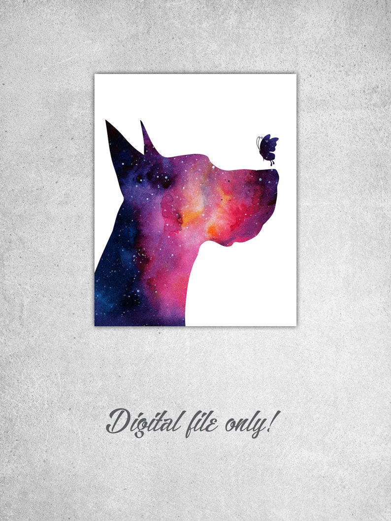 Great Dane Wall Decor Butterfly Print Galaxy Watercolor Dog Etsy